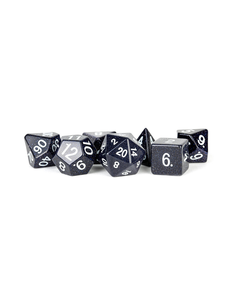 Metallic Dice Games Metallic Dice Games Hand-Crafted 16mm Blue Sandstone Stone 7-set Dice Set