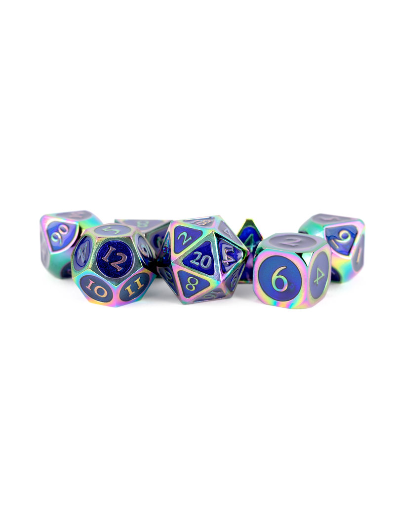 Metallic Dice Games 16mm Rainbow with Blue Enamel Metal 7-set Dice