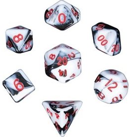 Metallic Dice Games Mini 7-set Dice - Marble with Red Numbers