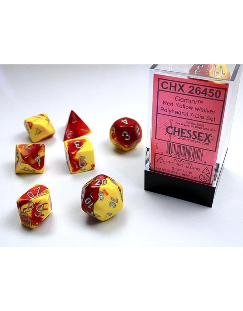 Chessex Chessex 7-Set Dice Cube Gemini Red and Yellow with Silver