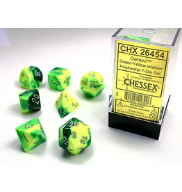 Chessex Chessex 7-Set Dice Cube Gemini Green and Yellow with Silver