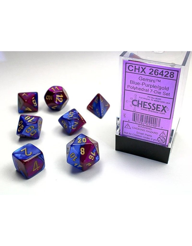 Chessex Chessex 7-Set Dice Cube Gemini Blue and Purple with Gold