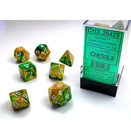 Chessex Chessex 7-Set Dice Cube Gemini Gold and Green with White