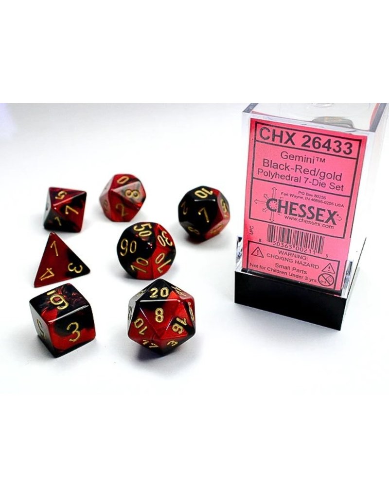 Chessex Chessex 7-Set Dice Cube Gemini Black and Red with Gold