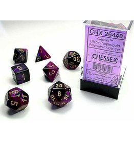 Chessex Chessex 7-Set Dice Cube Gemini Black and Purple with Gold