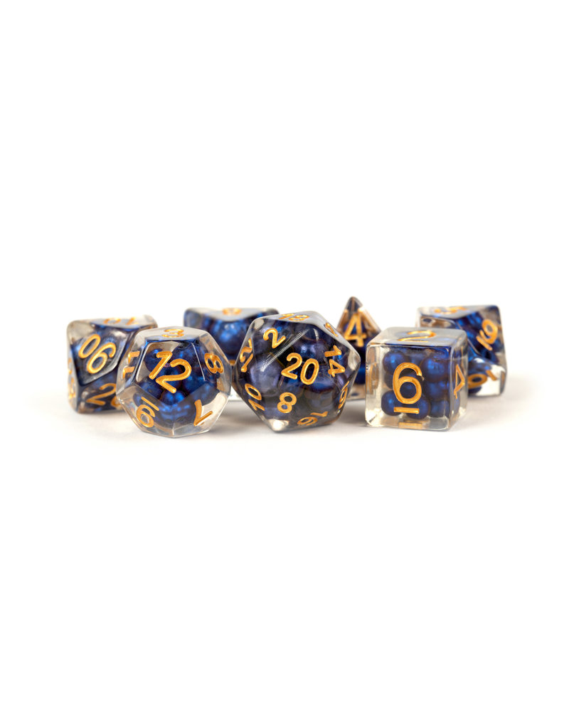 Metallic Dice Games MDG Dice 7-Set Pearl Royal Blue with Gold Numbers