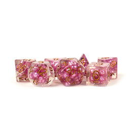 Metallic Dice Games MDG Dice 7-Set Pearl Pink with Copper Numbers
