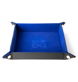 Metallic Dice Games Blue Velvet Folding Dice Tray - Leather Backing
