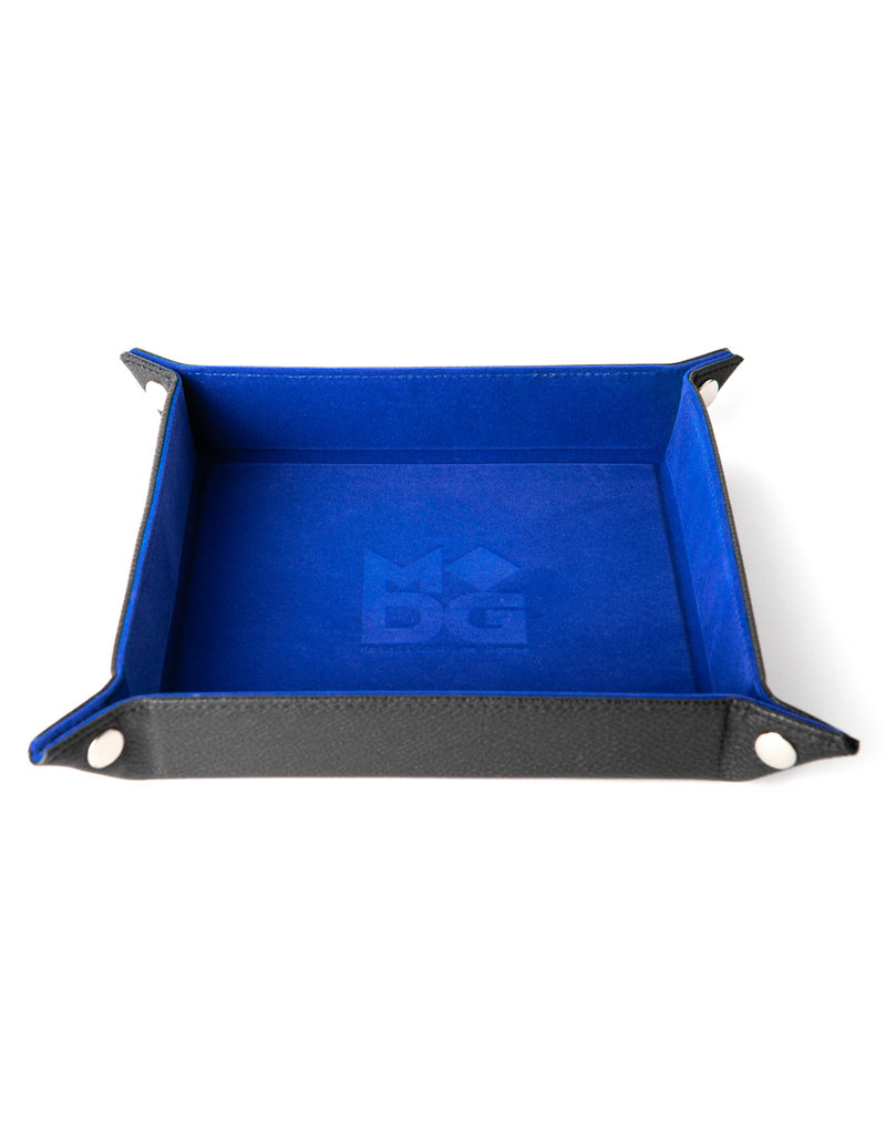 Metallic Dice Games Blue Velvet Folding Dice Tray - Leather Backing