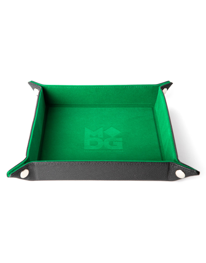 Metallic Dice Games Green Velvet Folding Dice Tray - Leather Backing
