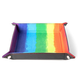 Metallic Dice Games Watercolor Rainbow Velvet Folding Dice Tray - Leather Backing