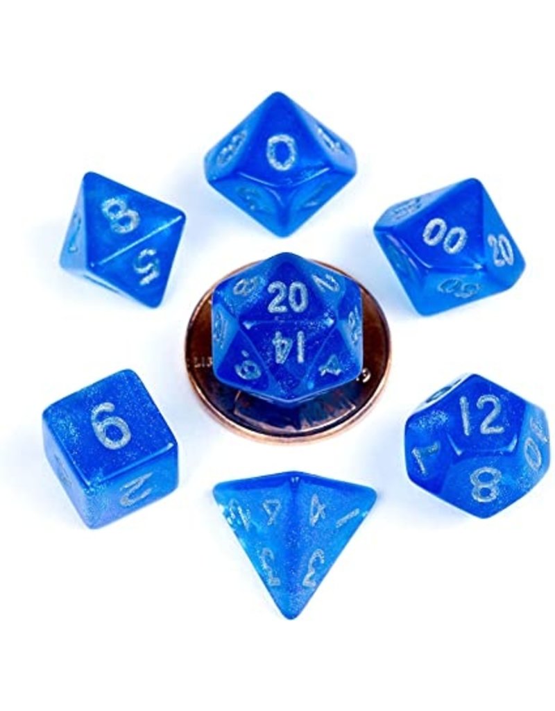 Metallic Dice Games Mini 7-set Dice - Stardust Blue / Silver