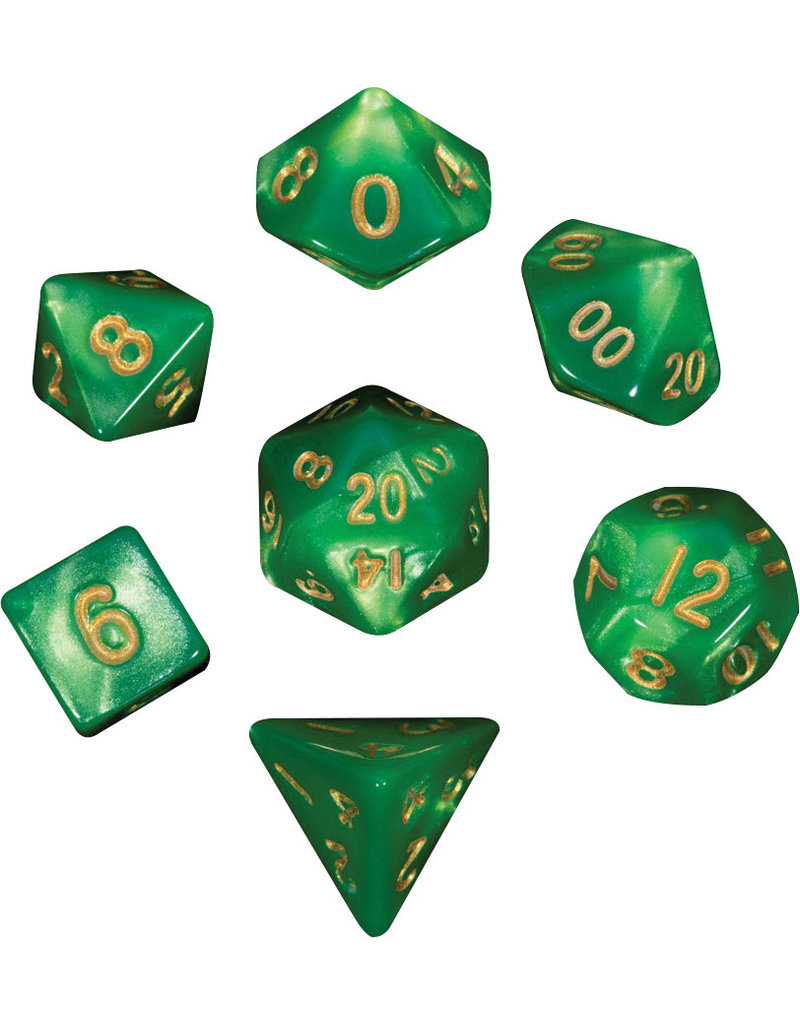 Metallic Dice Games Mini 7-set Dice - Green / Light Green / Gold