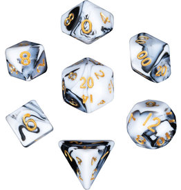 Metallic Dice Games Mini 7-set Dice - Marble with Gold Numbers