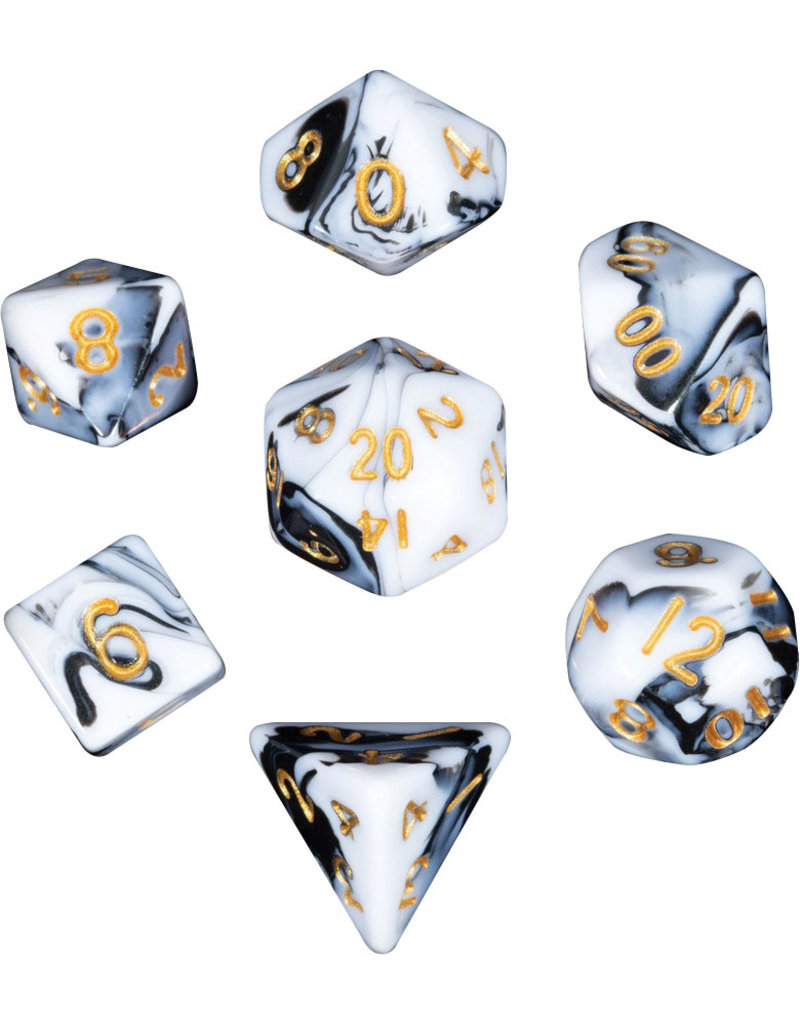 Metallic Dice Games Mini 7-set Dice - Marble with Gold Numbers