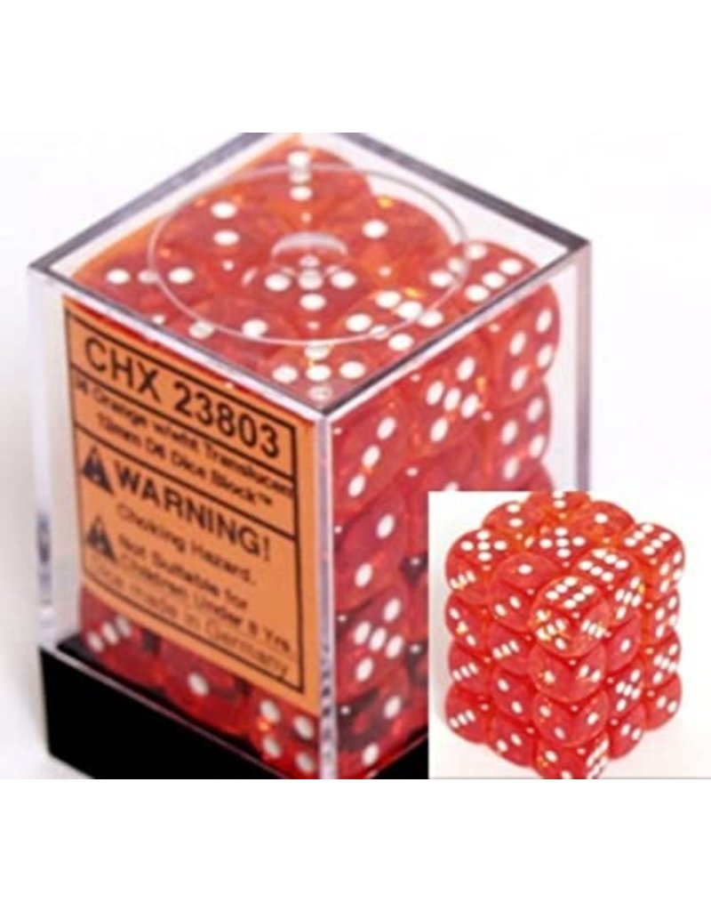 Chessex Chessex d6 Dice Cube 12mm Translucent Orange / White (36)