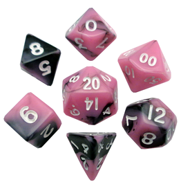 Metallic Dice Games Mini 7-set Dice - Pink / Black / White