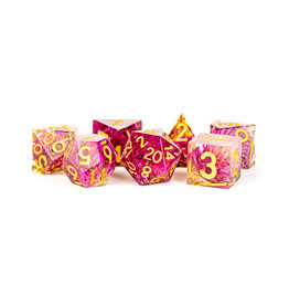 Metallic Dice Games Handcrafted Dice 7-Set Sharp Edge Resin - Thousand Day Red