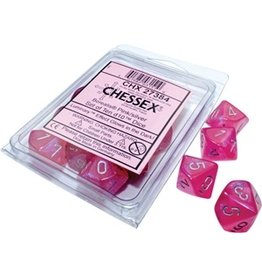 Chessex d10 Clamshell Borealis Luminary Pink / Silver