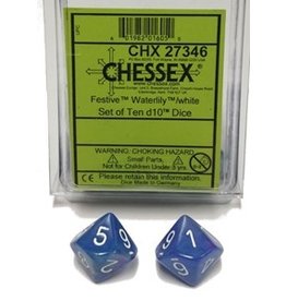 Chessex d10 Clamshell Festive Waterlily / White
