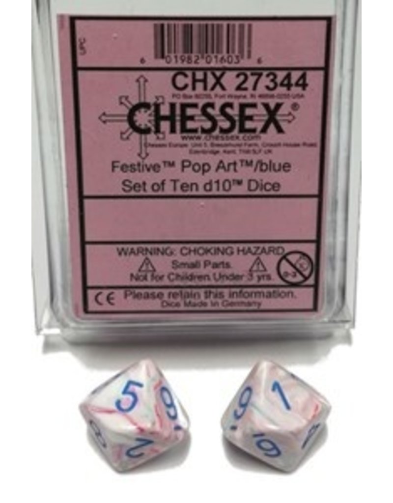 Chessex d10 Clamshell Festive Pop-Art / Blue