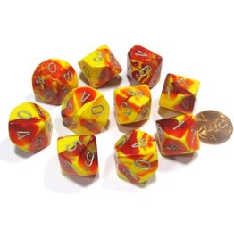 Chessex d10 Clamshell Gemini Red Yellow / Silver