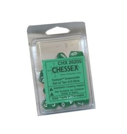 Chessex d10 Clamshell Opaque Green / White