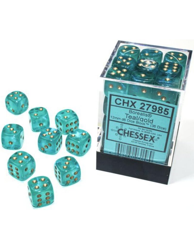 Chessex Chessex d6 Dice Cube 12mm Borealis Teal/gold Luminary (36)