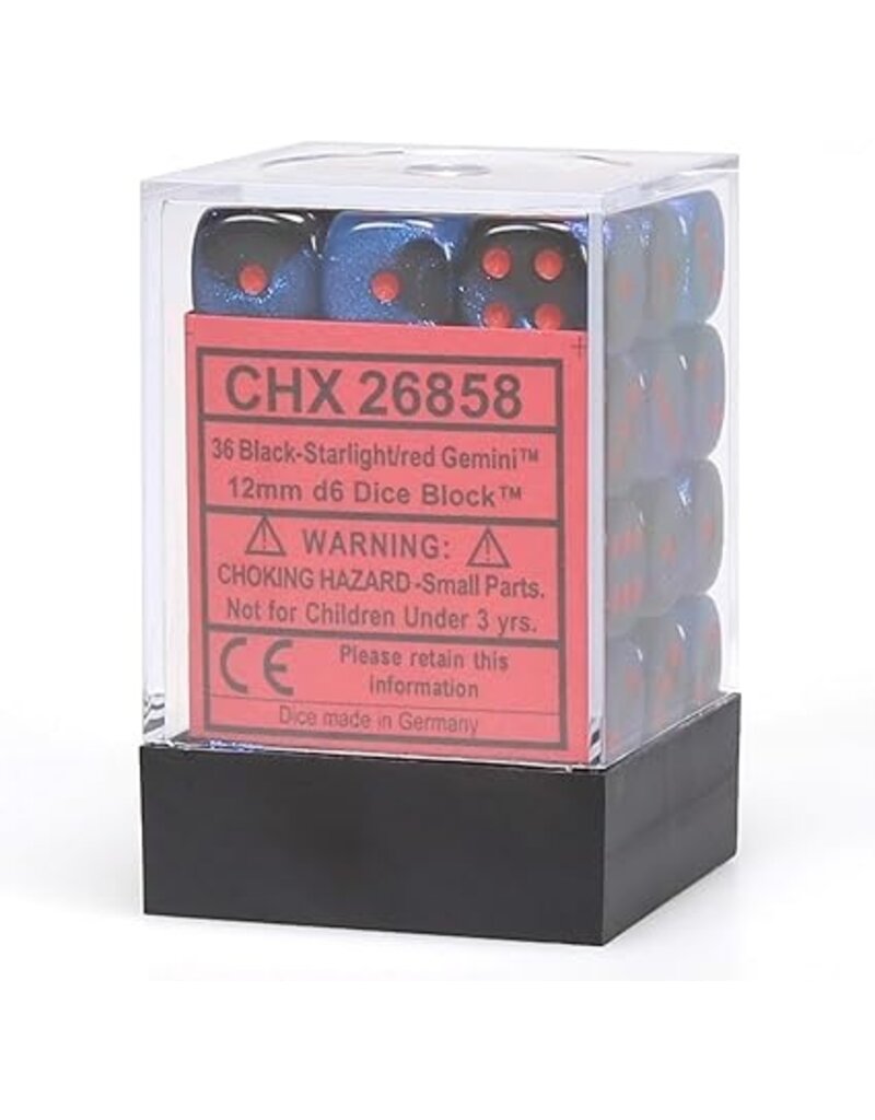 Chessex Chessex d6 Dice Cube 12mm Gemini Black-Starlight/Red  (36)