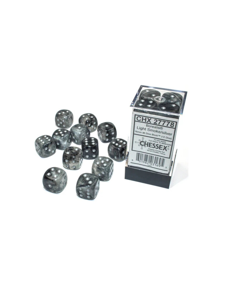 Chessex Chessex d6 Dice Cube 12mm Borealis Luminary Light Smoke/Silver (36)