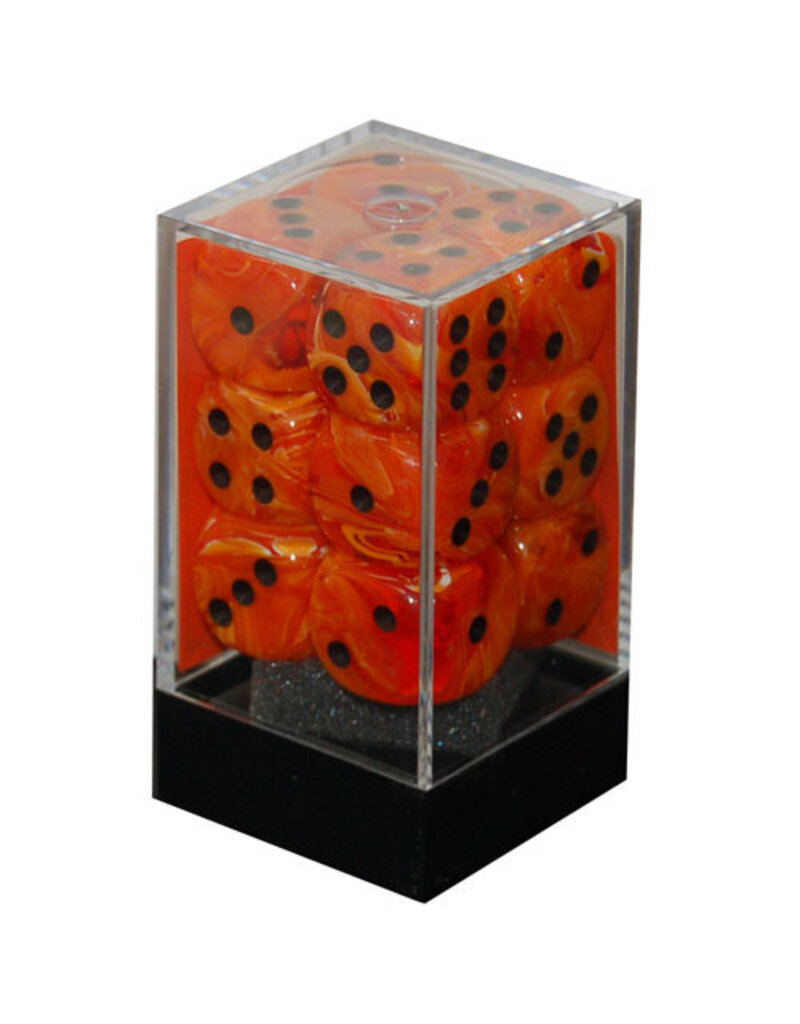 Chessex Chessex d6 Dice Cube 16mm Vortex Orange with Black (12)