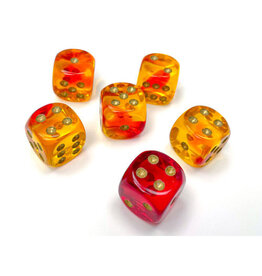Chessex Chessex d6 Dice Cube 16mm Translucent Red Yellow with Gold (12)