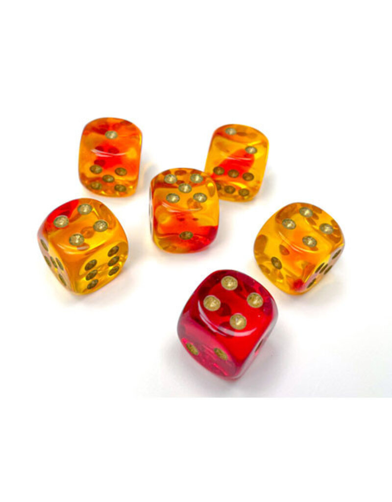 Chessex Chessex d6 Dice Cube 16mm Translucent Red Yellow with Gold (12)