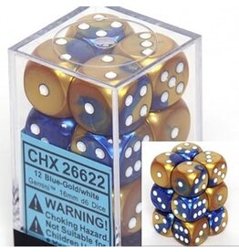 Chessex Chessex d6 Dice Cube 16mm Gemini Blue and Gold with White (12)
