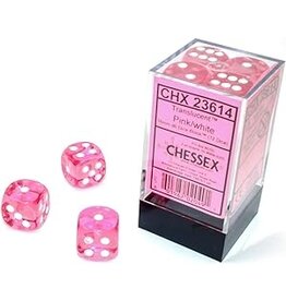 Chessex Chessex d6 Dice Cube 16mm Translucent Pink with White (12)