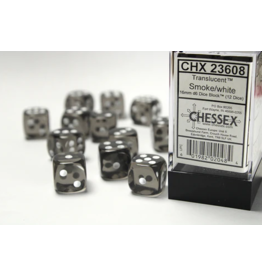 Chessex Chessex d6 Dice Cube 16mm Translucent Smoke with White (12)