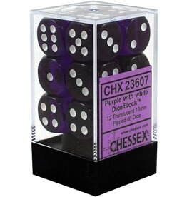 Chessex Chessex d6 Dice Cube 16mm Translucent Purple with White (12)