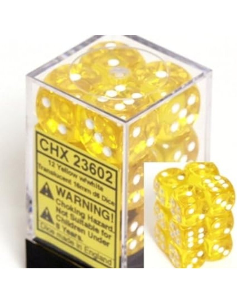 Chessex Chessex d6 Dice Cube 16mm Translucent Yellow with White (12)