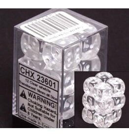 Chessex Chessex d6 Dice Cube 16mm Translucent Clear with White (12)