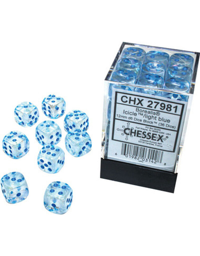 Chessex Chessex d6 Dice Cube 12mm Icicle with Light Blue Luminary (36)
