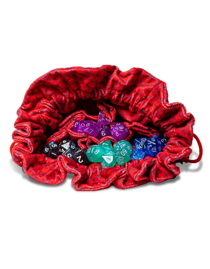 FanRoll by Metallic Dice Games Velvet Dice Bag With Pockets: Dragon Storm - Red