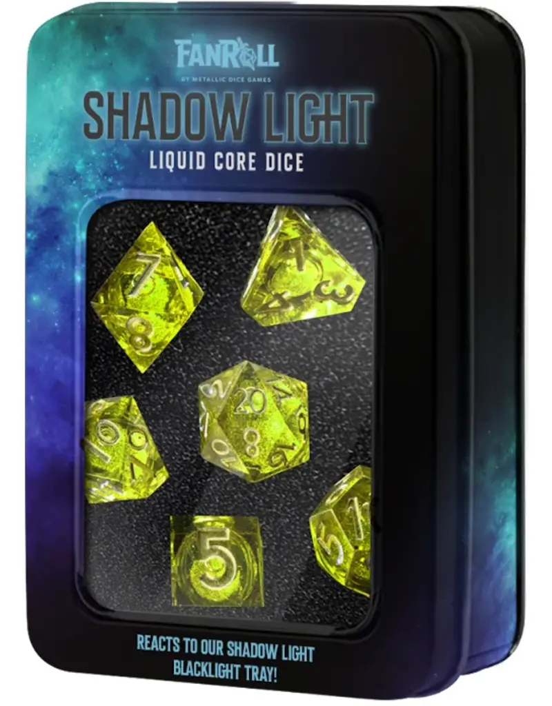 Metallic Dice Games Shadow Light UV Reactive Elixir Liquid Core Dice 7-Set