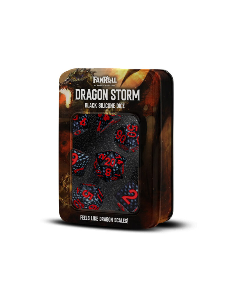 Metallic Dice Games Dragon Storm Silicone Dice 7-Set - Black Dragon Scales