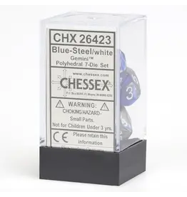 Chessex Chessex 7-Set Dice Cube Gemini Blue and Steel with White