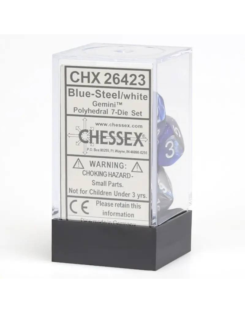 Chessex Chessex 7-Set Dice Cube Gemini Blue and Steel with White