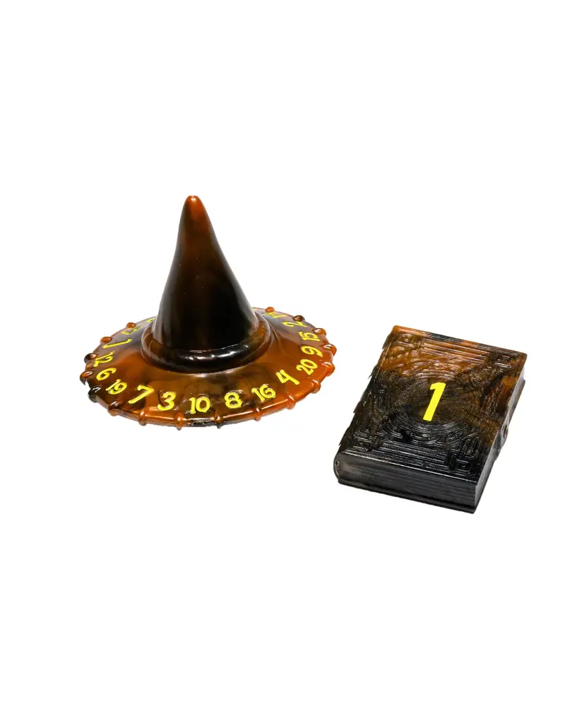 Tabletop Tycoon Polyhero Wizard d20 Wizard Hat and d2 Spellbook - Smoldering Ember