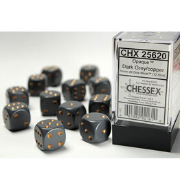 Chessex Chessex d6 Dice Cube 16mm Opaque Dark Grey with Copper (12)