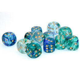 Chessex Chessex d6 Luminary Dice Cube 16mm Nebula Oceanic with Gold (12)