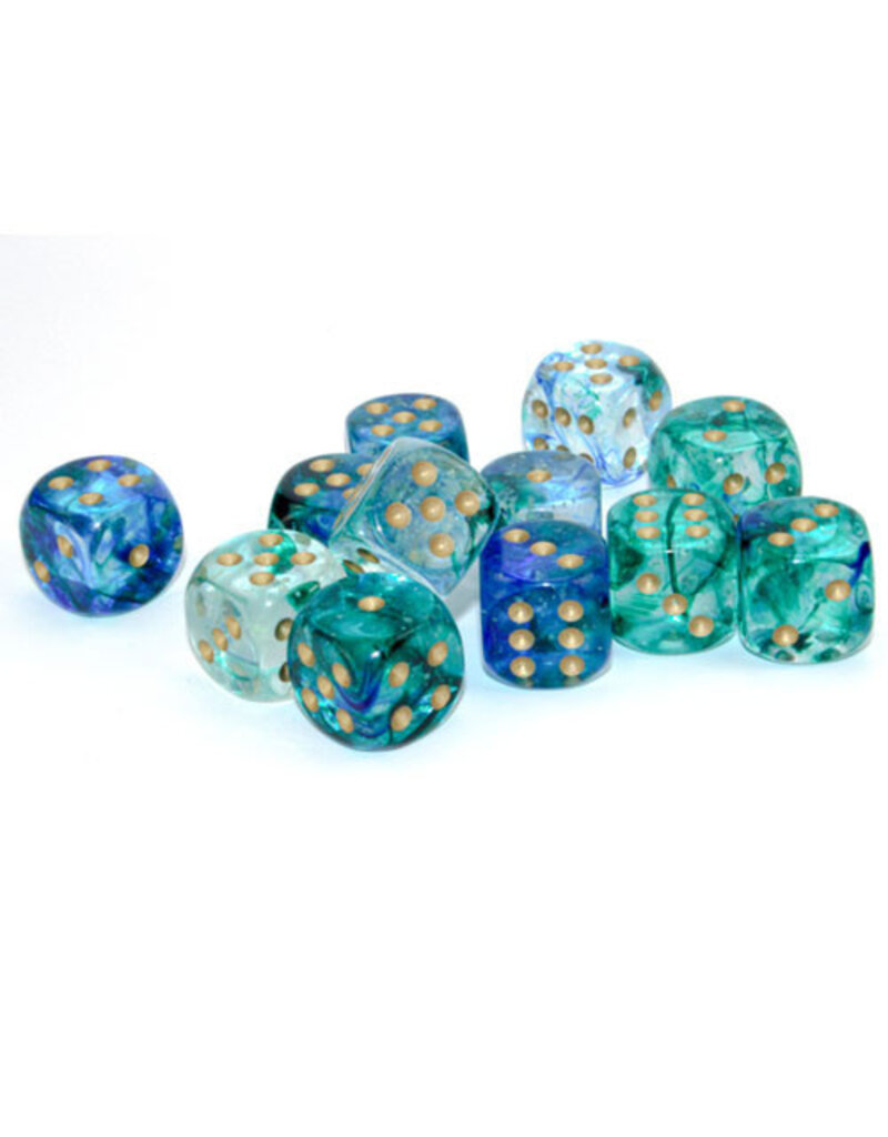 Chessex Chessex d6 Luminary Dice Cube 16mm Nebula Oceanic with Gold (12)