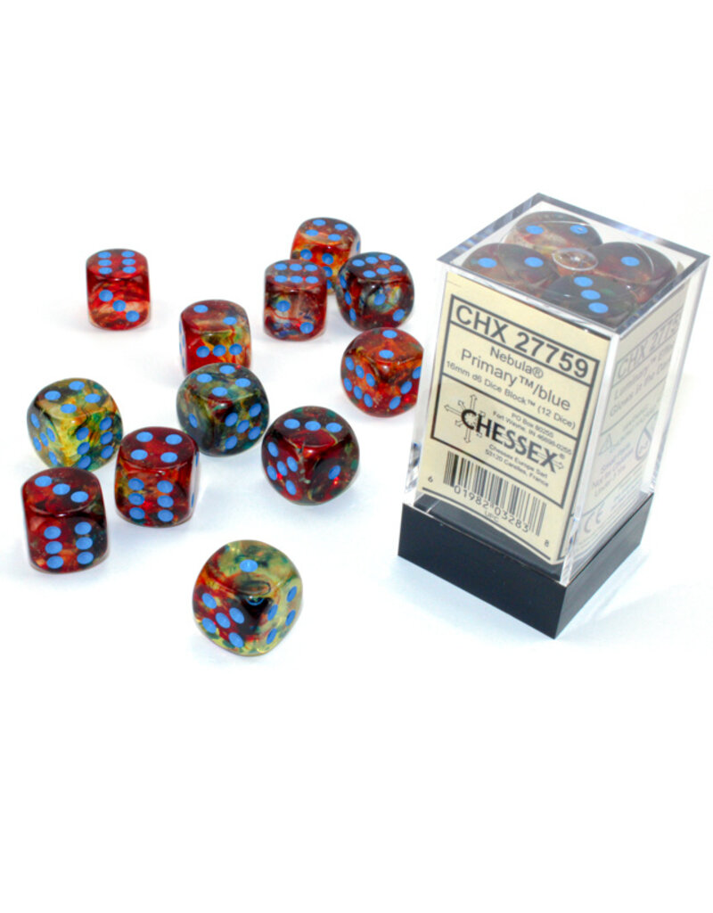 Chessex Chessex d6 Luminary Dice Cube 16mm Nebula Primary with Blue (12)